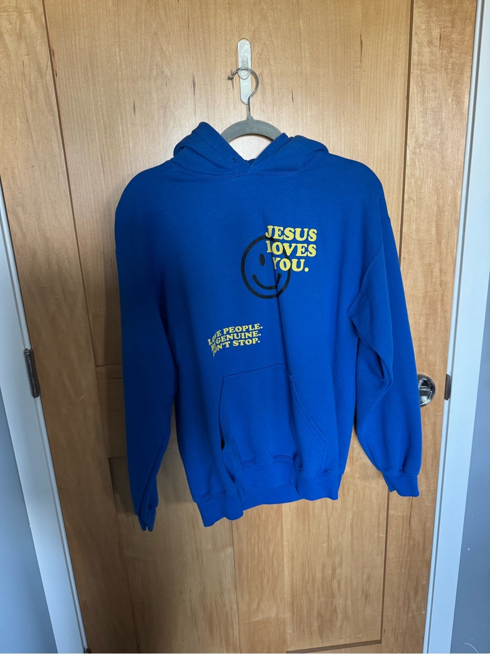 Blue Graphic 'Jesus Loves You' Pullover Hoodie
